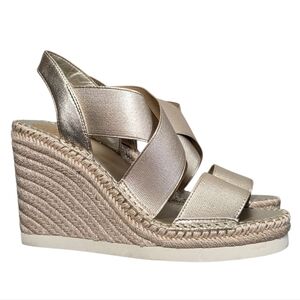 Vince Camuto Espadrille Wedge Sandals 8.5 Gold Metallic Crisscross Platform